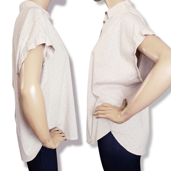 Soho Threads Cream & Red Geometric Oversized Boxy Dolman Sleeve Button Up Blouse - Picture 4 of 8
